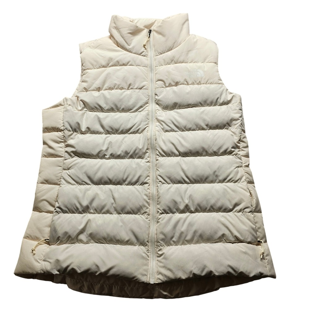 The North Face Puffer Vest Womens L Cream Recycled Down Quilted Zip Jacket